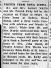 Personal Chit-Chat column from Daily News, August 24, 1958, detailing  visit by Mr. and Mrs. Samuel Martin and Mr. Patrick Kirby