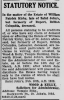 William Patrick Kirby statutory notice to creditors from The Evening Telegram 1920-02-24